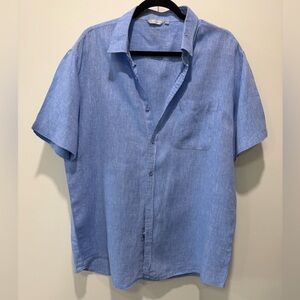 Amiani Men’s Blue Linen Short Sleeve Shirt Size XL Comfortable Lightweight